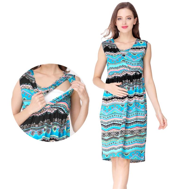 

Maternity Clothes Breastfeeding Dresses Pregnant Women Dress O-Neck Summer Sleeveless Loose Pregnancy Dress Nursing Dress