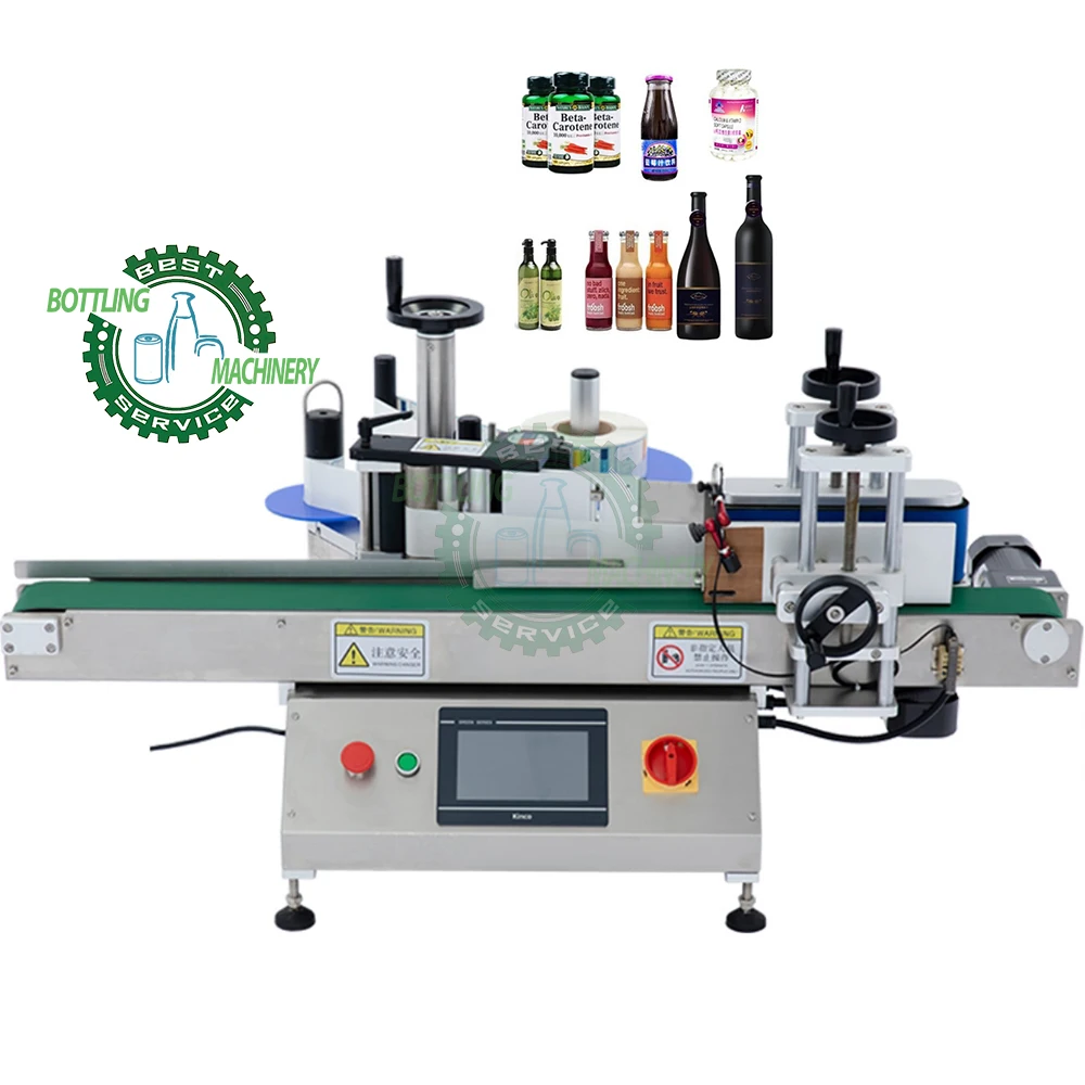 auto tabletop soy sauce honey edible oil paste chili sauce round bottle self adhesive labeling machine with Date Code Printer