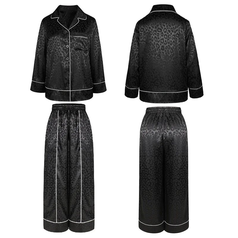 QQ8 Dames Elegante Luipaardprint Pyjama Sets Dames Gewoon Zwart Pyjama Met Lange Mouwen Lente Nachtkleding Dames Loungewear Set5Lk¥