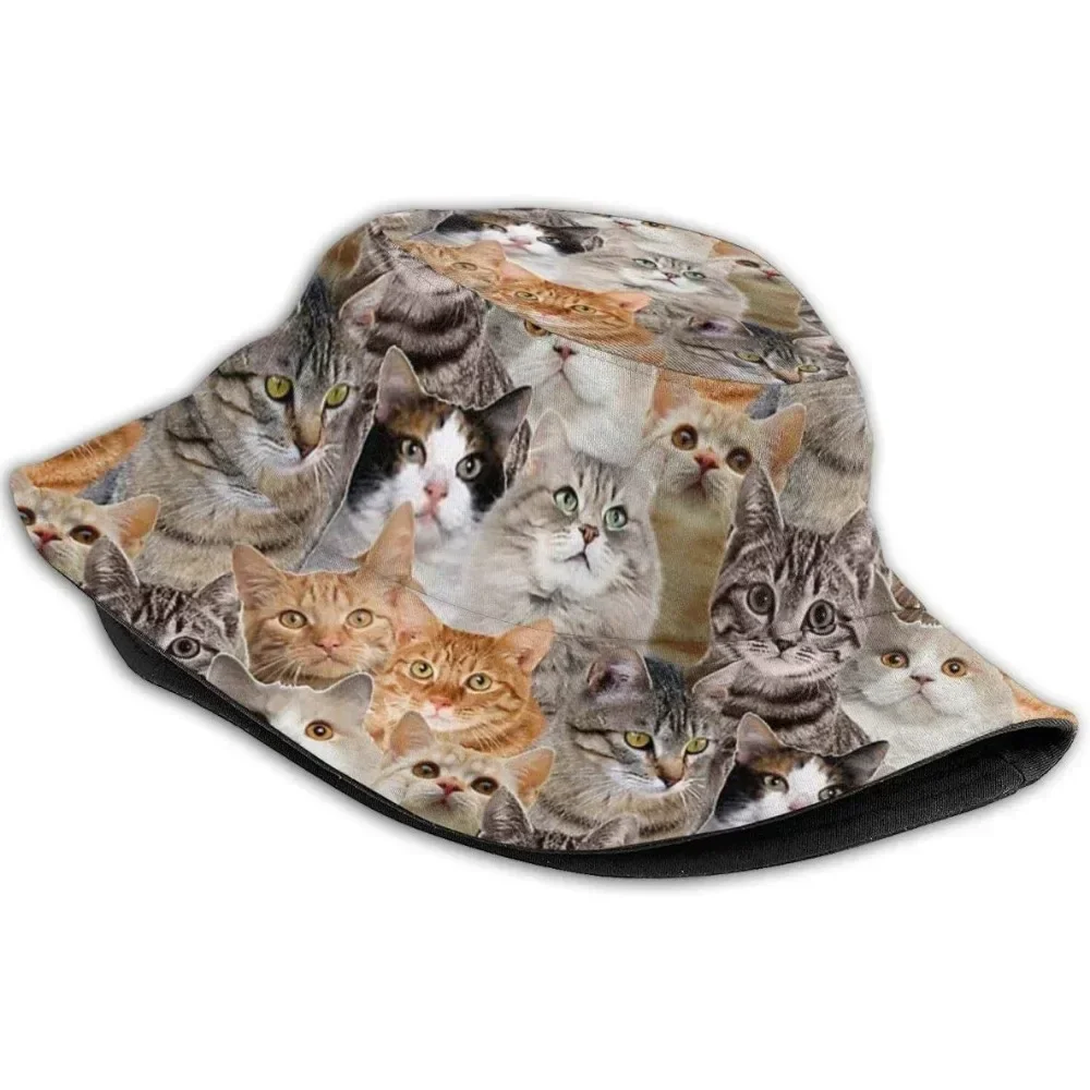 Cat Heads Fisherman Cap Hip Hop Gorras Summer Unisex Printing Bucket Hat Outdoor Gardening Beach Camping Hiking Fishing Caps