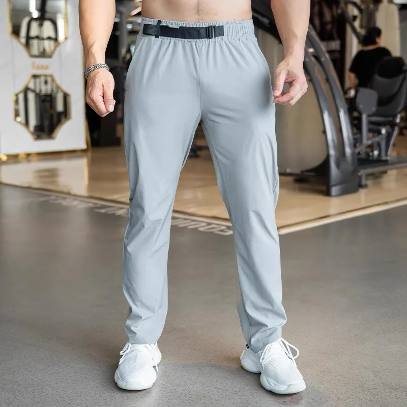 Summer breathable Loose Pants Men Running Sport elastic Joggers waist buckle Bodybuilding Exercise Gym Training casual Pants