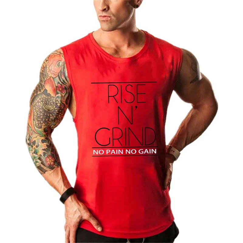 Brand Men's Muslce Vest Gym Tank Tops Bodybuilding Fitness Men Cotton Singlets O-Neck Tank Man Sports Sleeveless Shirt