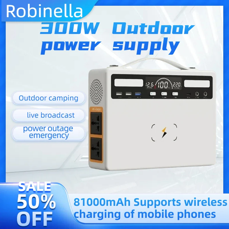 

300W 81000mAh Portable Power Station for RV Camping. 220V Solar Generator with USB/DC/Wireless, Multi-Device Charging. Powerbank