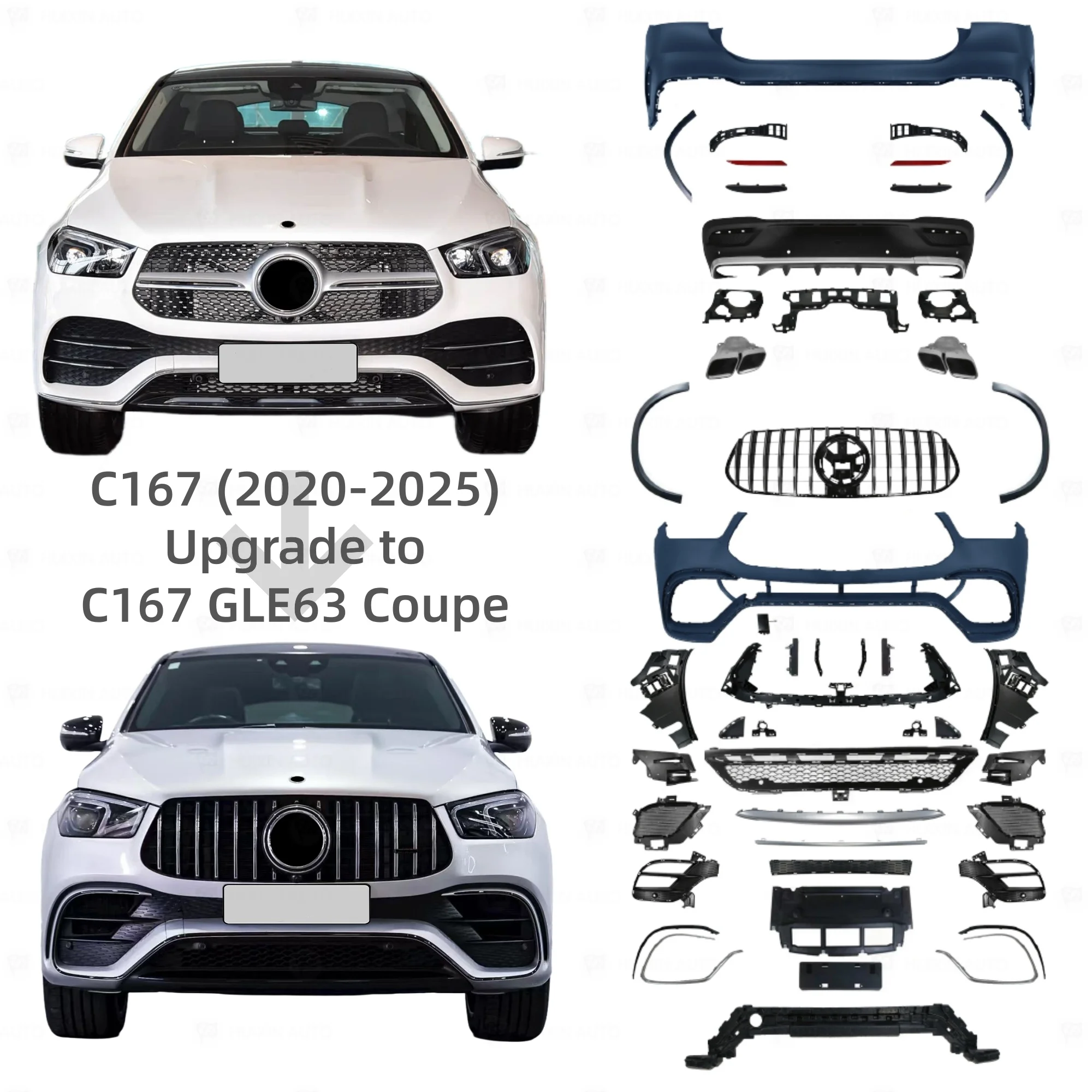 

Flying Wing Direct Fitment Auto Car Bumper For C167 GLE Coupe 2020-2025 To GLE63 Style Grille Rear Diffuser Ex