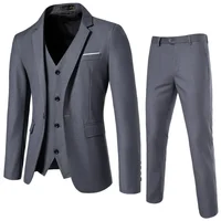 Traje para hombre (Blazer + chaleco + pantalones), ropa de trabajo de estilo británico para boda de color sólido de negocios a la moda, traje de actuación informal