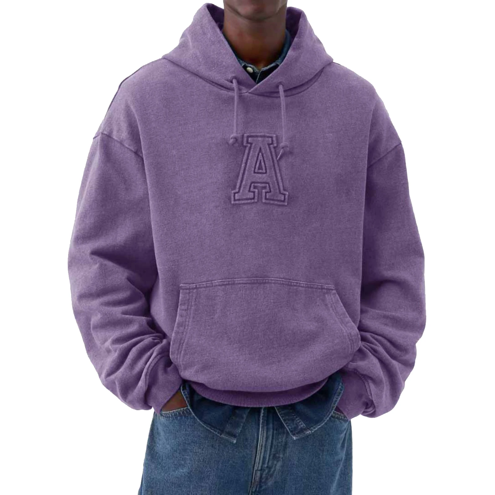

Men'S Casual Hooded Solid-Color American Distressed Hooded Spring And Autumn Coat Long-Sleeved Sweatshirt With Letter Print