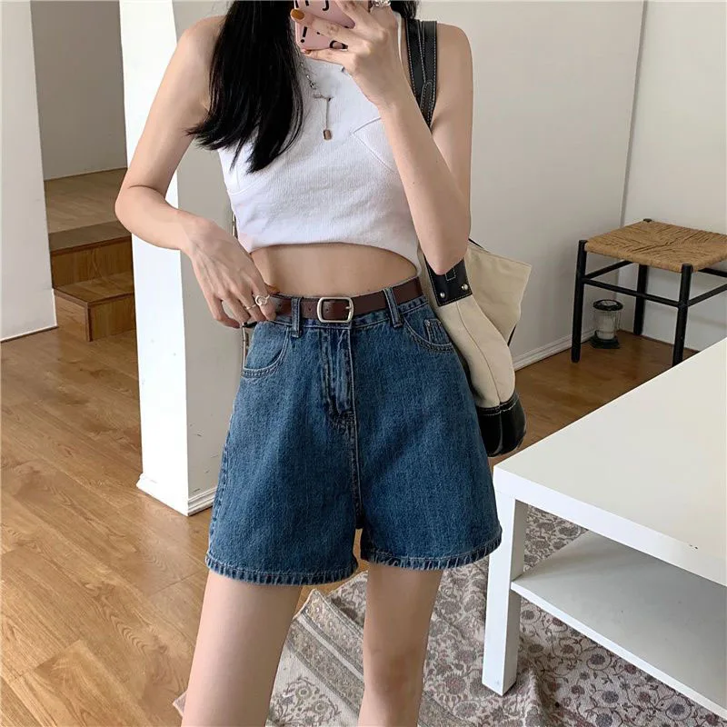 صيف جديد عالية الخصر شورت جينز المرأة الكورية عادية فضفاض غسلها الدنيم السراويل تنوعا زر جيوب واسعة الساق سراويل قصيرة #3