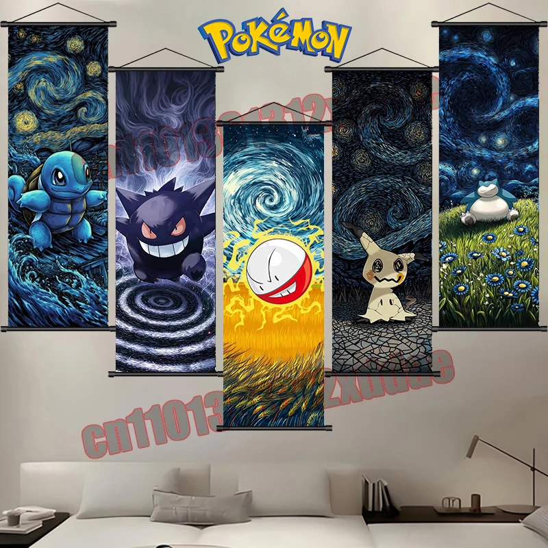 

Anime Pokémon Gengar Squirtle Pikachu Snorlax Poké Ball Creative Poster Art Scroll Drawing Decoration Children's Christmas Gifts