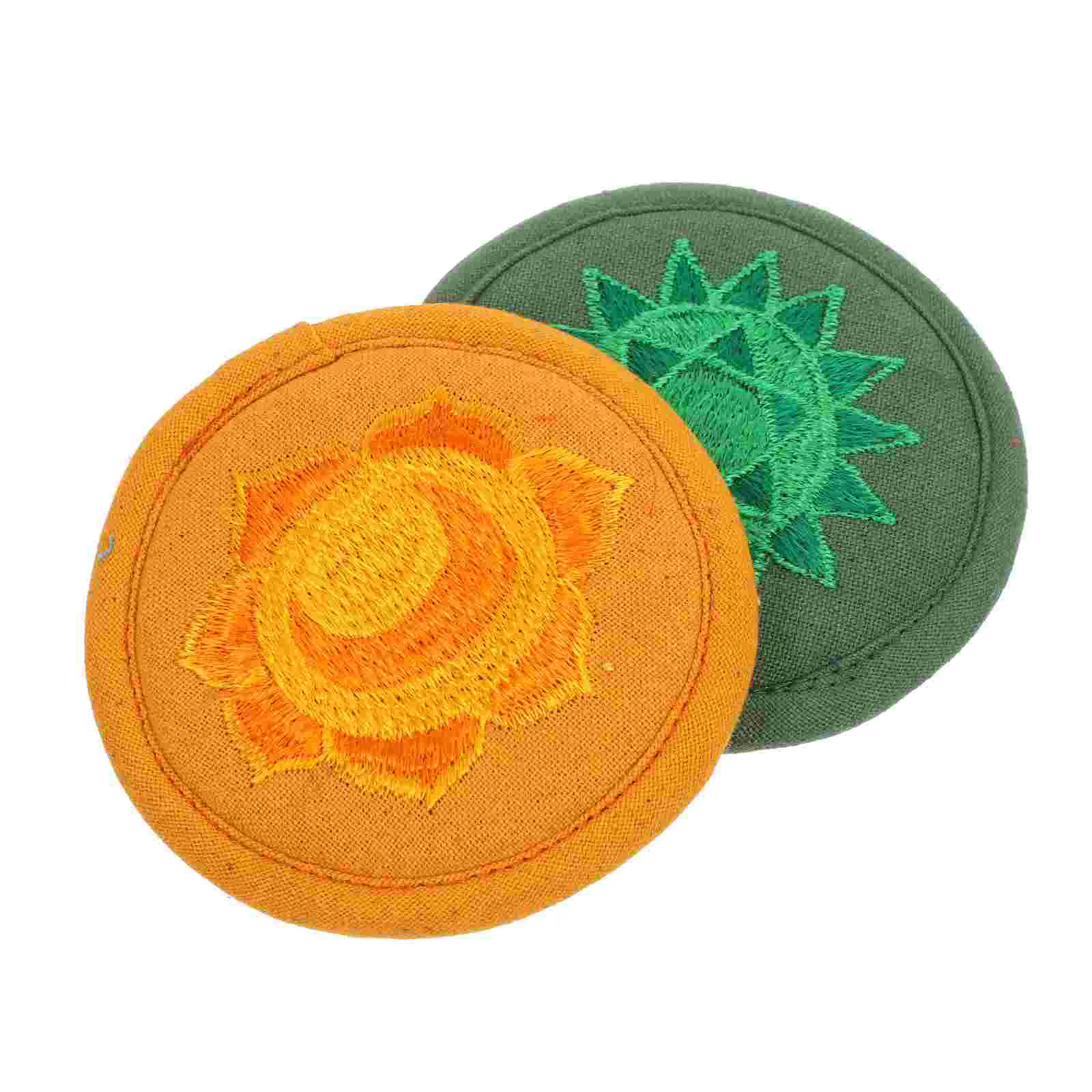 2 Pcs Singing Bowl Cushion Rounded Mat Sound Embroidery Pad Prop Cup Coasters Small Religious Themed Cotton