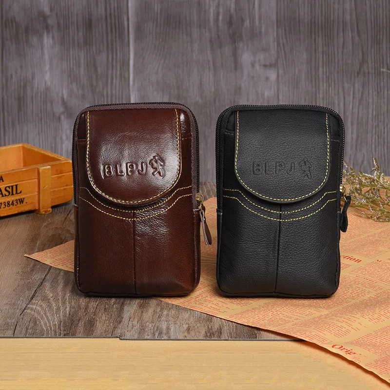 Fashion Multi-function Phone Coin Card Small Waist Bag Cow Leather Wear-resistant Purse Porta Tarjetas Outdoor Pack