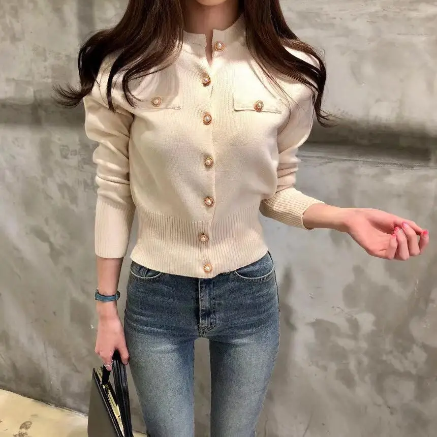 Autumn Long Sleeve Fashion Women Cardigans Sweater Knitted Coat Short Casual Single Breasted Slim Ladies Tops Button T-shirt