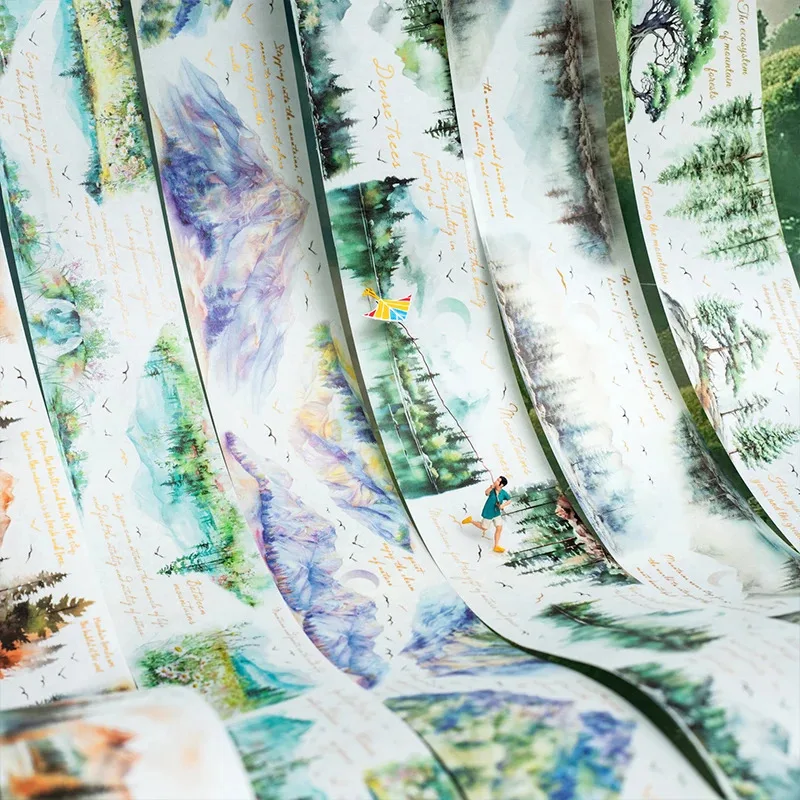 Journal GO 5x200cm Poems Hidden in The Mountain Vintage Forest Landscape Washi Tape Creative Journal Material Collage Stationey
