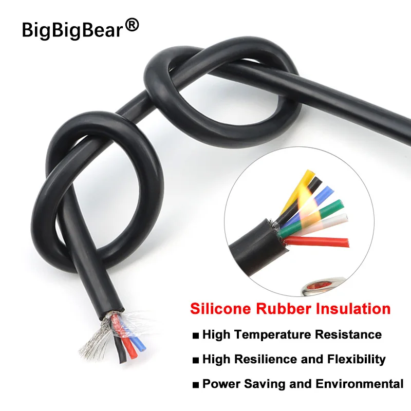 1-20m Silicone Shielded Wire 2/3/4/6 Cores High Temperature Rubber Insulated Sq0.3 - 2.5mm Tinned Copper Control Signal Cables