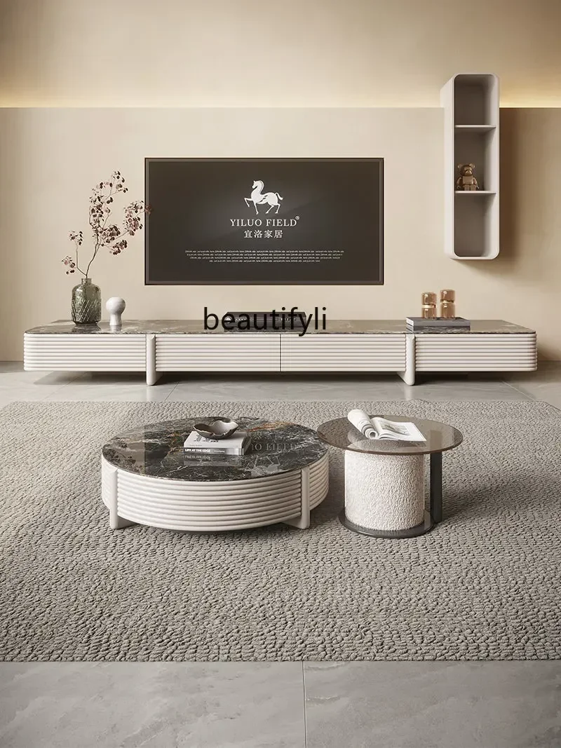 

Light Luxury Stone Plate Coffee Table Living Room Home Small Apartment High-Grade Tempered Glass Coffee Table round