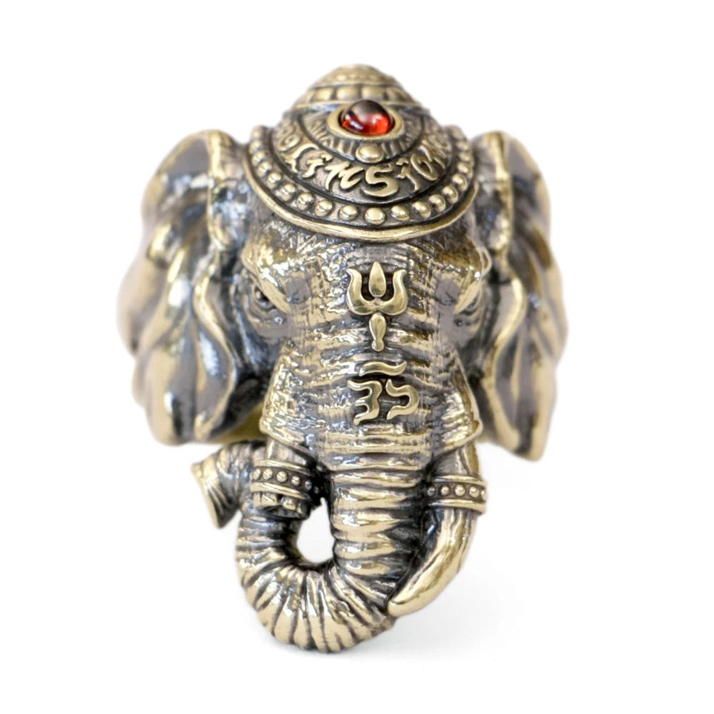 LINSION Brass Details Elephant Ring Punk Animal Jewelry BR505 US Size 7~14