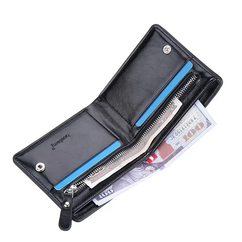 Men Leather Wallet Multi-card Bit Return Short Purse Male Solid Europe America Bifold Zipper Hasp Coin Wallet Business Carteira