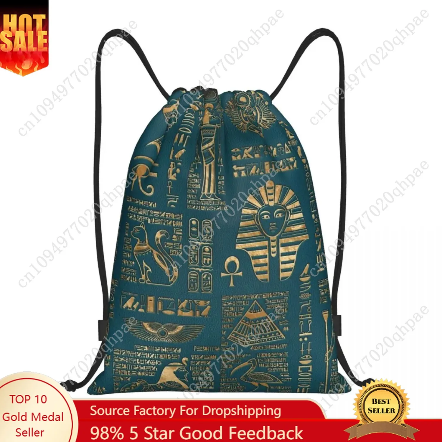

Custom Egyptian Hieroglyphs And Deities Drawstring Backpack Women Men Sport Gym Sackpack Foldable Egypt Art Shopping Bag Sack
