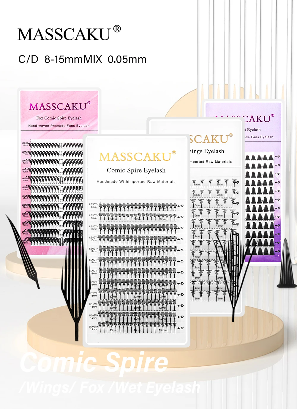 MASSCAKU Brown Comic Spire Wimpernverlängerung, 0,05 mm Dicke, C-D-Locken, Anime-Effekt-Wimpern, Premium-Wimpern aus künstlichem Nerz auf Lager – Detail 1