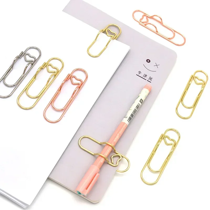 10 pcs Metal Pen Clip Easy To Carry Curve Pin Pen Holder Fixed Creative Love Multifunctional Pen Clip