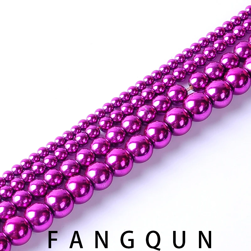 Venta al por mayor de cuentas de hematita rosa fucsia brillante Natural, cuentas redondas sueltas de 4/6/8mm para DIY, collar, pulsera, fabricación de joyas