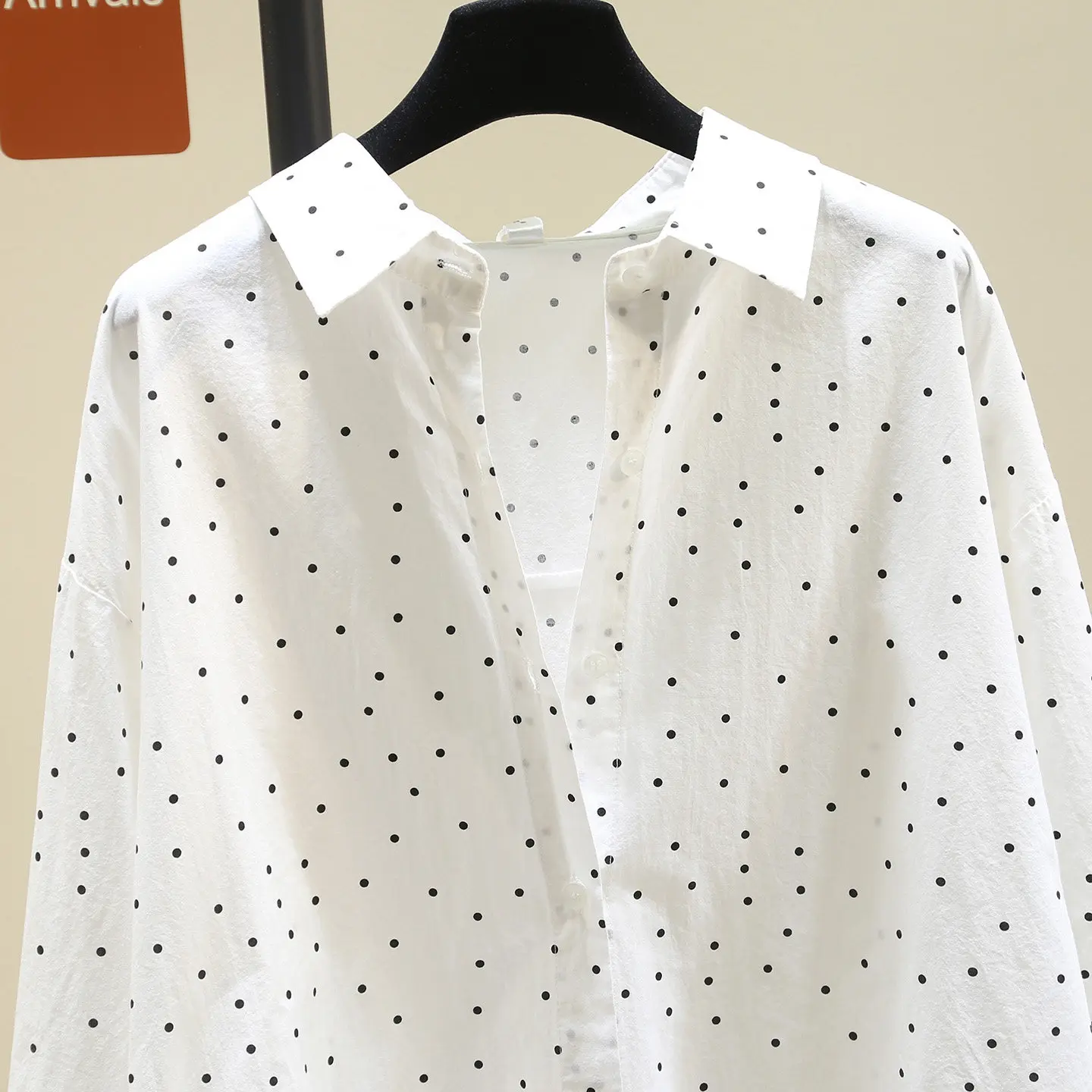 SuperAen Long-sleeved Polka Dot White Shirts Women's Spring Loose Mid-length Cotton Sun-protective Shirts