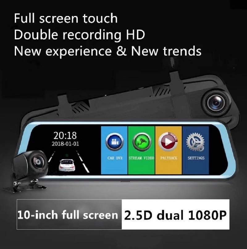 

Vehicle Recorder 10 Inch Streaming Media Rear-View Dash Cam HD Front and Rear Vehicle Driving Record Device DVR