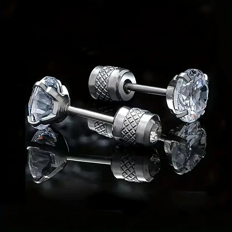 Minimalist Edgy Men's CZ Screw Back Stud Earrings Stainless Steel for All Occasions Non Tarnish Piercing Jewelry