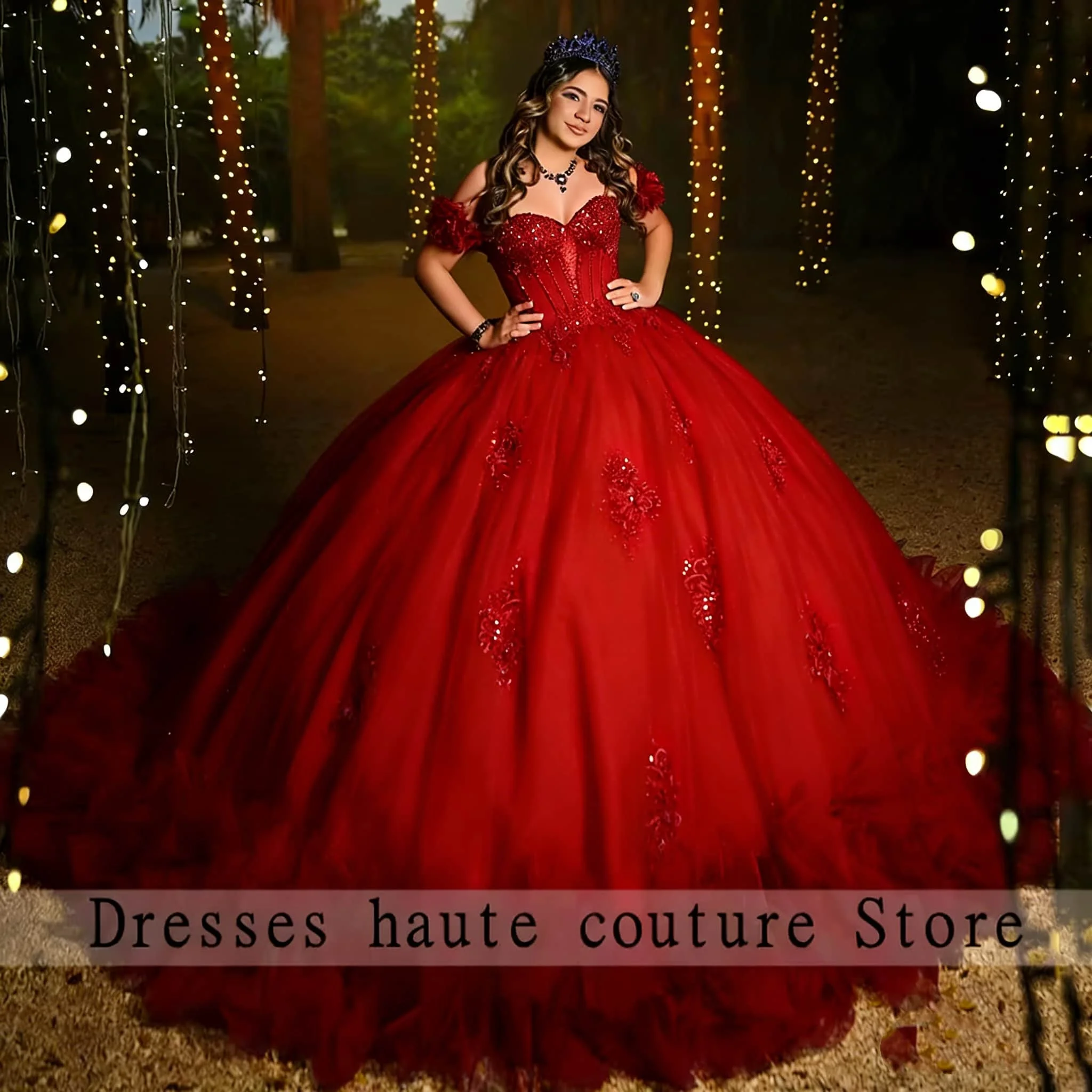 New Red Shiny Quinceanera Dress Ball Gown Dress for Women Tiered Special Occasion Dress Vestidos De 15 16 Anos Customized