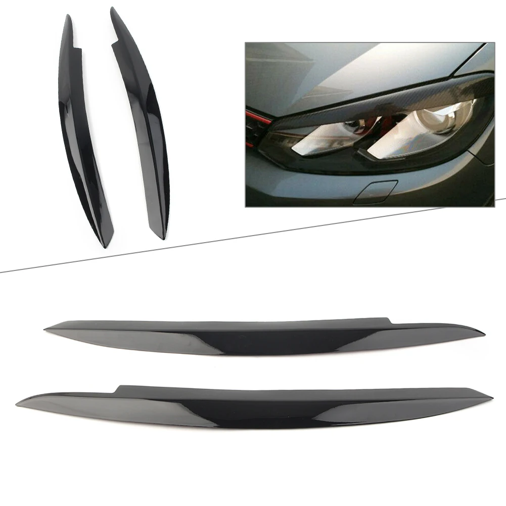 2pcs Car Headlight Cover Eyelid Eyebrow Eye Lid Brow For VW Golf MK6 2008 2009 2010 2011 2012 2013 ABS Plastic Glossy Black