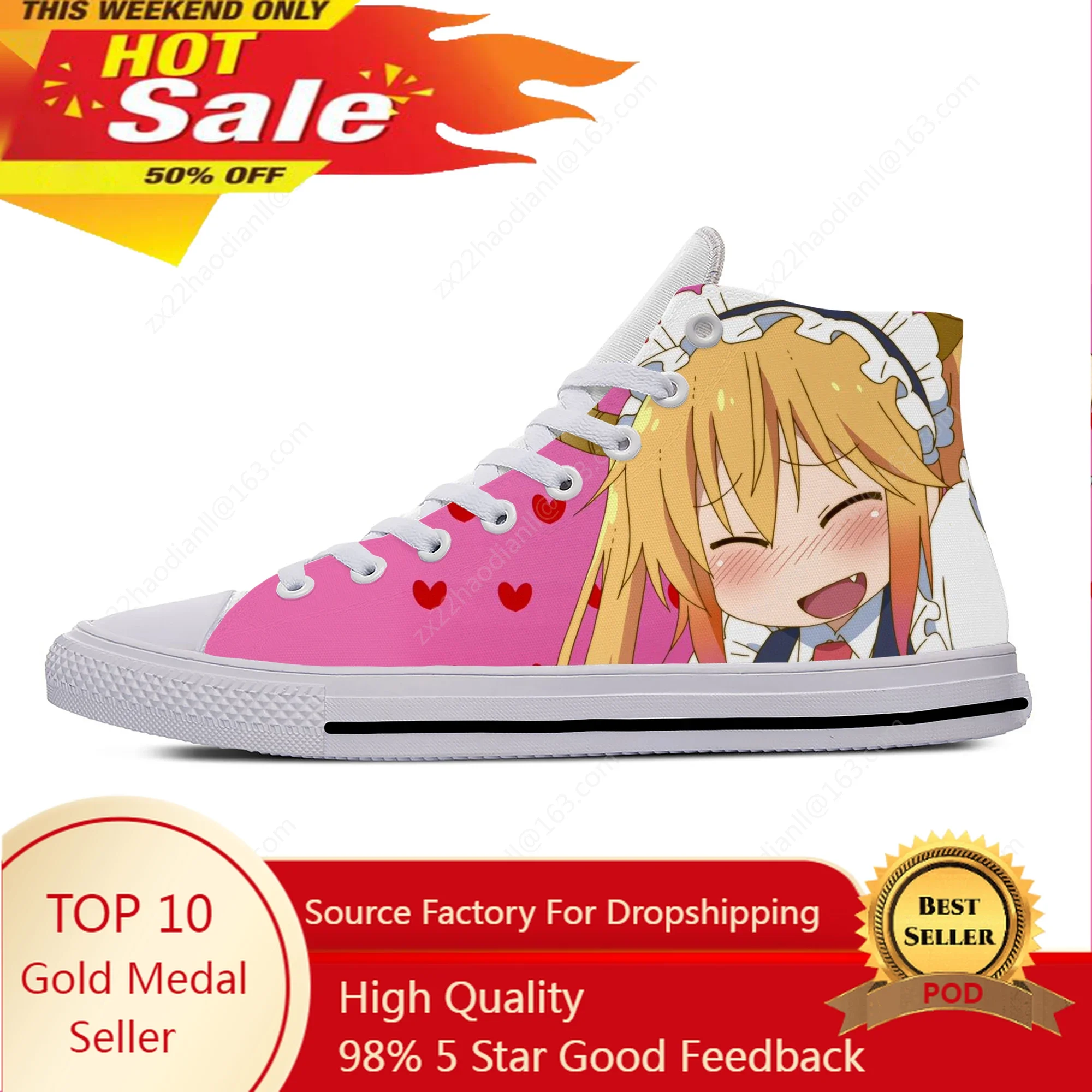 

Japanese Anime Miss Kobayashi Dragon Maid Tohru Casual Cloth Shoes High Top Lightweight Breathable 3D Print Men Women Sneakers