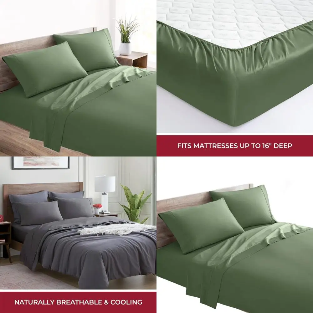 

Cotton Sateen 400-Thread Sheet Set - 4-Piece White for Deep Mattresses up to 16 - Cooling Bedding for Hot Sleepers (California K