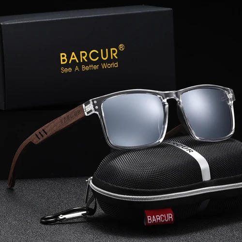 Imagen 1 del producto BARCUR Gafas de sol cuadradas polarizadas de madera hechas a mano para hombres y mujeres Gafas de sol vintage Scelta de regalo perfecta con paquete completo