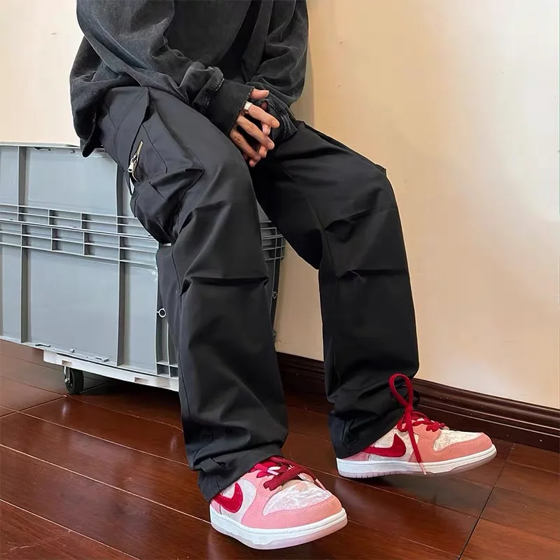 

Повседневные рабочие брюки для мужчин: весенне-осенние свободные прямые брюки в американском уличном стиле, функциональные, ветрозащитные