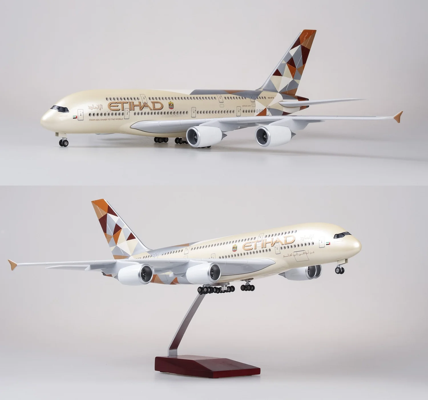 46cm A380 Etihad Airways Plane Model 1/160 Scale Resin With Stand & Wheels Static Souvenir Hobby Collection Gift