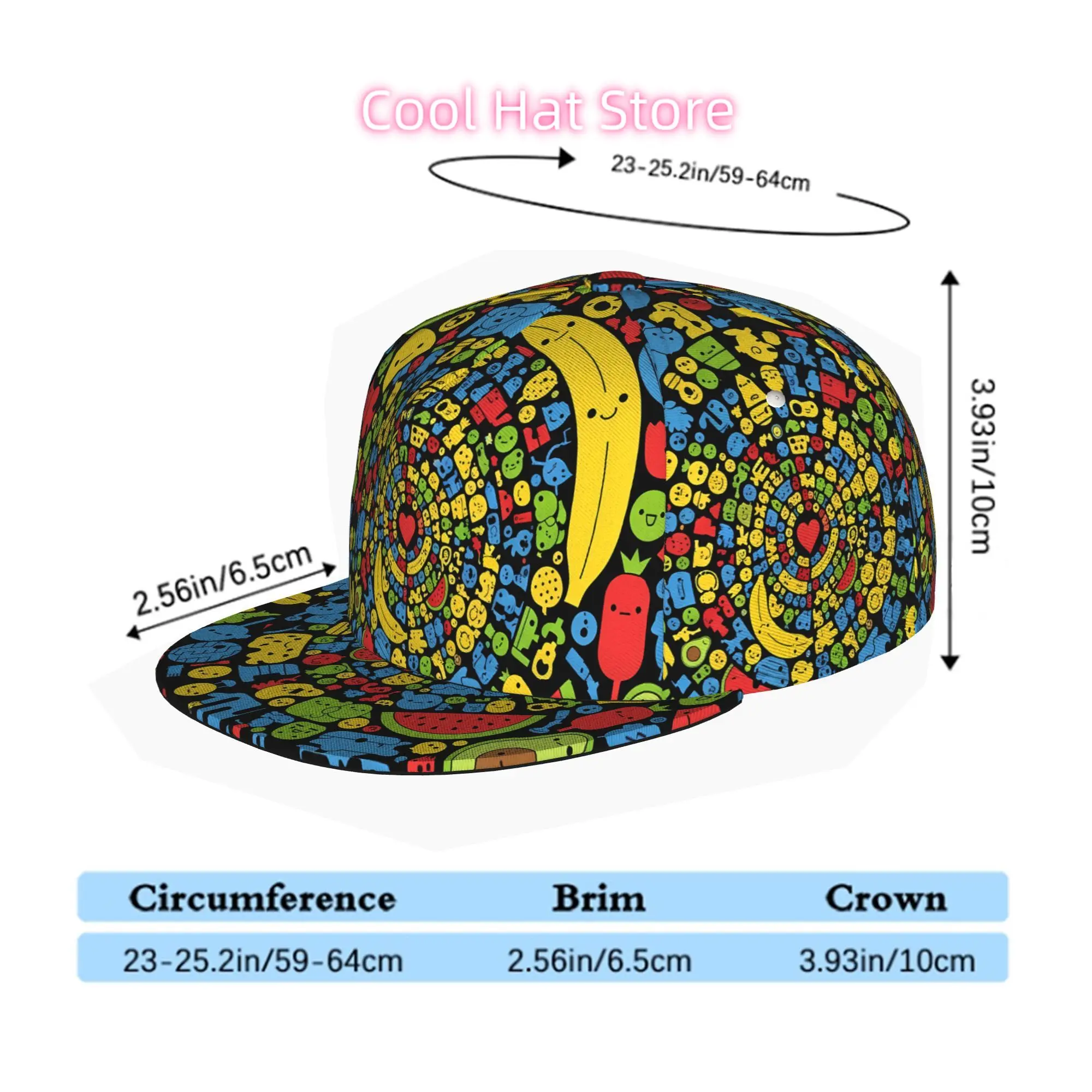 Vibrant Fruit And Cheerful Face Design, Unisex Flat-Brim Baseball Cap Suitable for Men And Women, Hip Hop Streetwear Snapback Tr