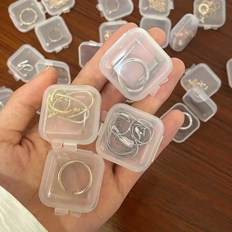 10/30/50pcs Lot Mini Square Transparent Plastic Storage Box with Hinged Lid Small Case for Pills, Dust-proof Storage Boxes