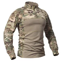 Camisa de combate táctico de camuflaje para hombre, camisas de uniforme de algodón elástico con cremallera 1/4, camiseta de camuflaje de manga larga