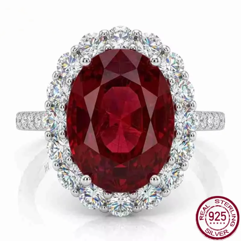 Yaranyan 925 Sterling Silver 9 * 12 MM Oval Cut Lab Sapphire High Carbon Diamonds Gemstone Wedding Engagement Ring Fine Jewelry