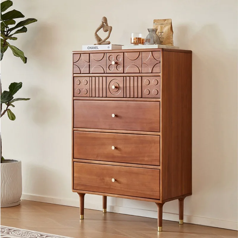 

Chest of drawers in the middle of the century, solid wood, retro carved entryway, bedroom, living room, storage and storage