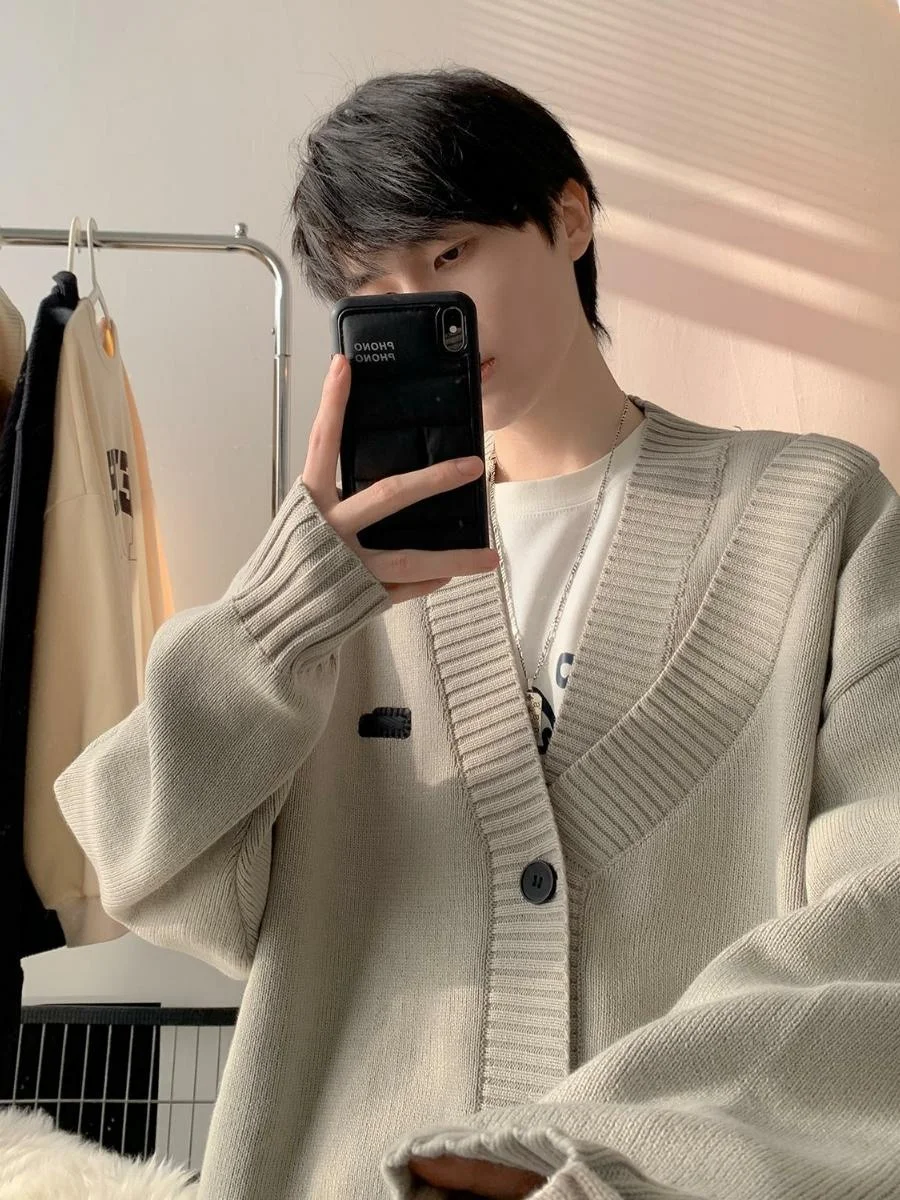 

Мужской вязаный кардиган свободного кроя в японском ретро-стиле, универсальный, модный, брендовый, осенняя верхняя одежда