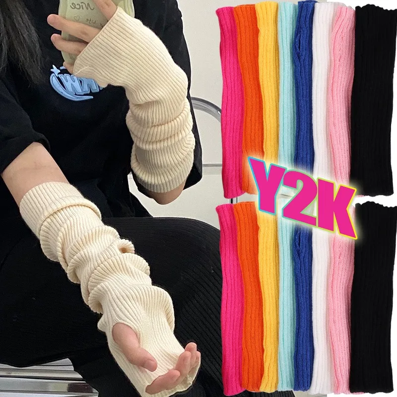 Fashion Soft Winter Knitted Arm Sleeve 8 Colors Long Fingerless Gloves Warmer Women Mitten Girls Clothes Punk Y2K Accessories