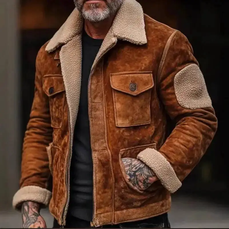 

Винтажные длинные куртки в стиле пэчворк с несколькими карманами, мужская верхняя одежда, зимнее повседневное толстое теплое пальто, ветровка, 2025 г., модная мужская одежда