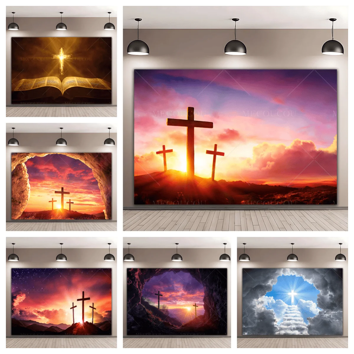 Easter Cross Backdrop Decorations Spring Photography Banner He is Risen Jesus Cross Backdrop Party Custom Decor Photo Prop Booth