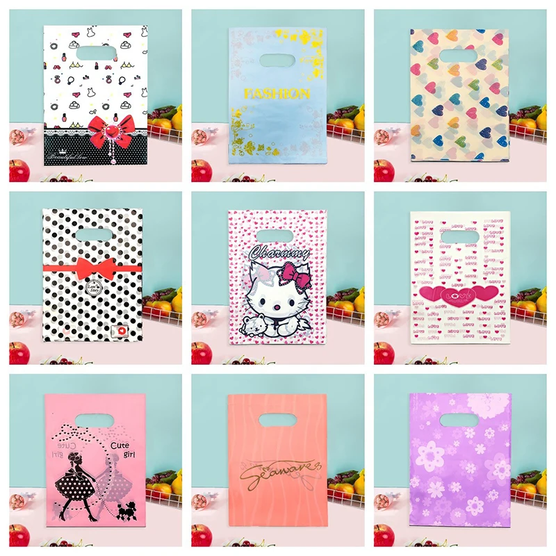 50Pcs/Lot Cheaper More Pattern Jewelry Plastic Bag With Handle 20x30cm Christmas Wedding Gift Thick Gift Shopping Packaging Bags