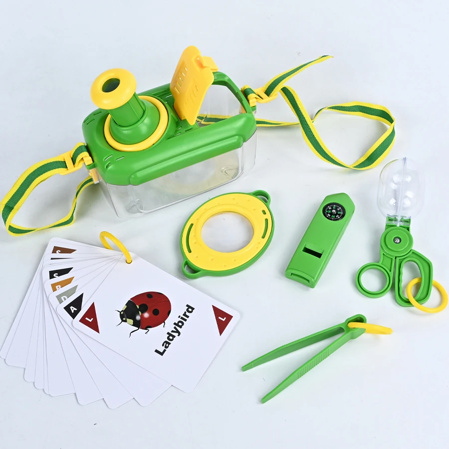 

Детская коробка для наблюдения за насекомыми, сетка для захвата на открытом воздухе, игрушечный телескоп, увеличительное стекло, свисток, костюм для приключений, сумка-рюкзак