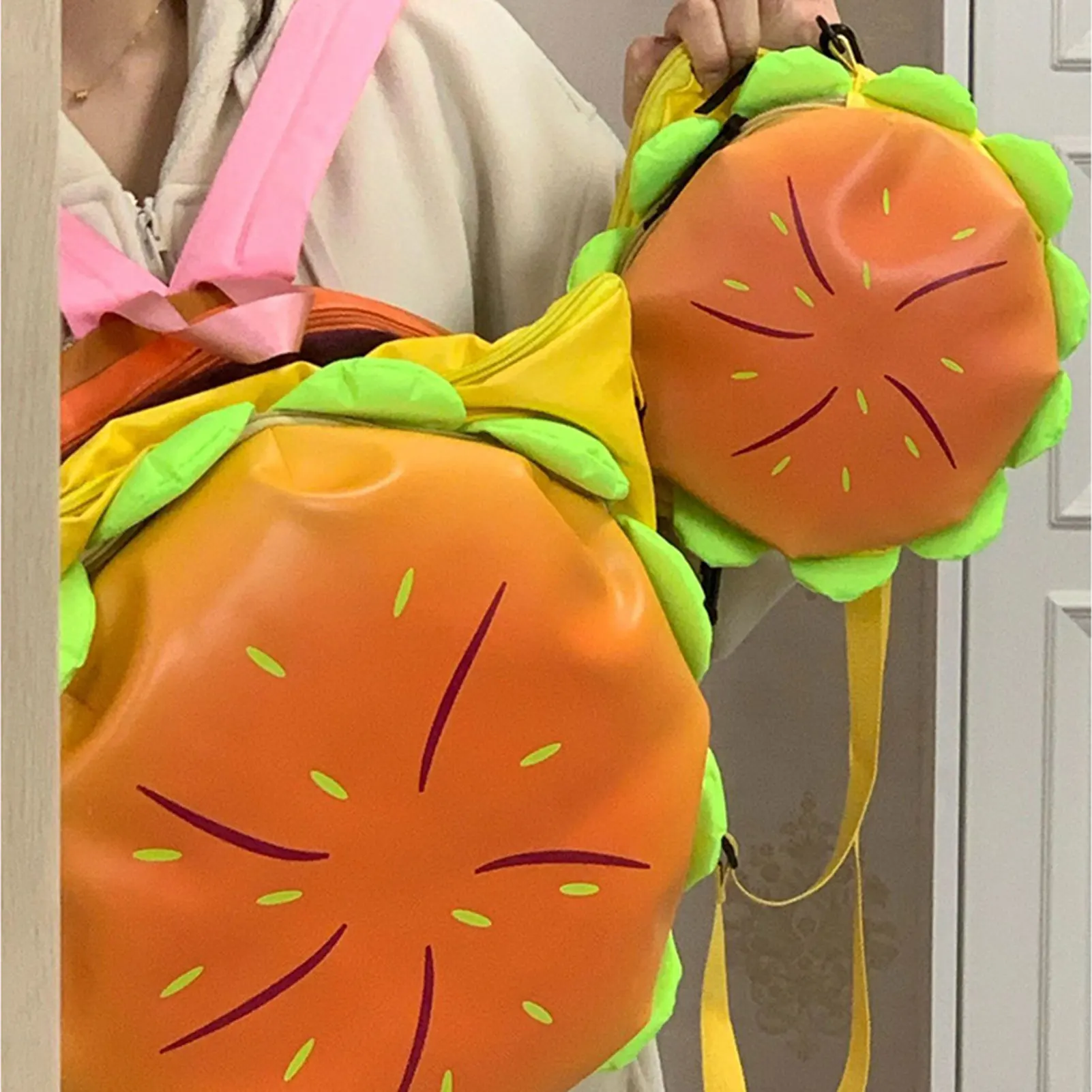 Cute Cartoon Cheeseburger Backpack Multi-Compartment Hamburger Large Capacity Novelty Bookbag For Students For Travel Hiking