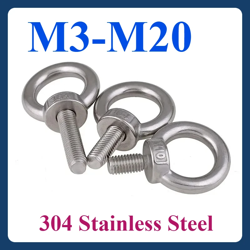 

M3 M4 M5 M6 M8 M10 M12 M14 M16-M20 304 Stainless Steel Lifting Eye Screw Bolts Round Ring Hook Extended Bolt Screw Fasterners