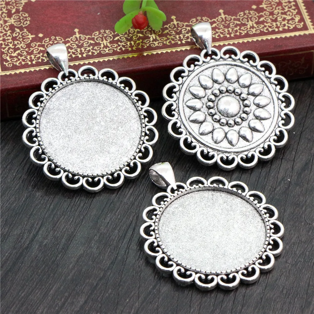 5pcs 30mm Inner Size Antique Silver Plated and Bronze and Black Classic Style Cabochon Base Setting Charms Pendant
