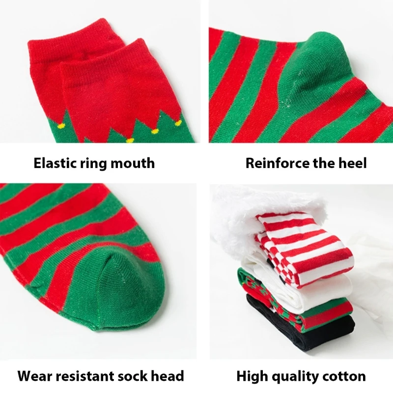 Festival Christmas Elf Boot Striped Thigh High Stockings for Women Holiday Cosplay Costume Over the Knee Long Socks F3MD