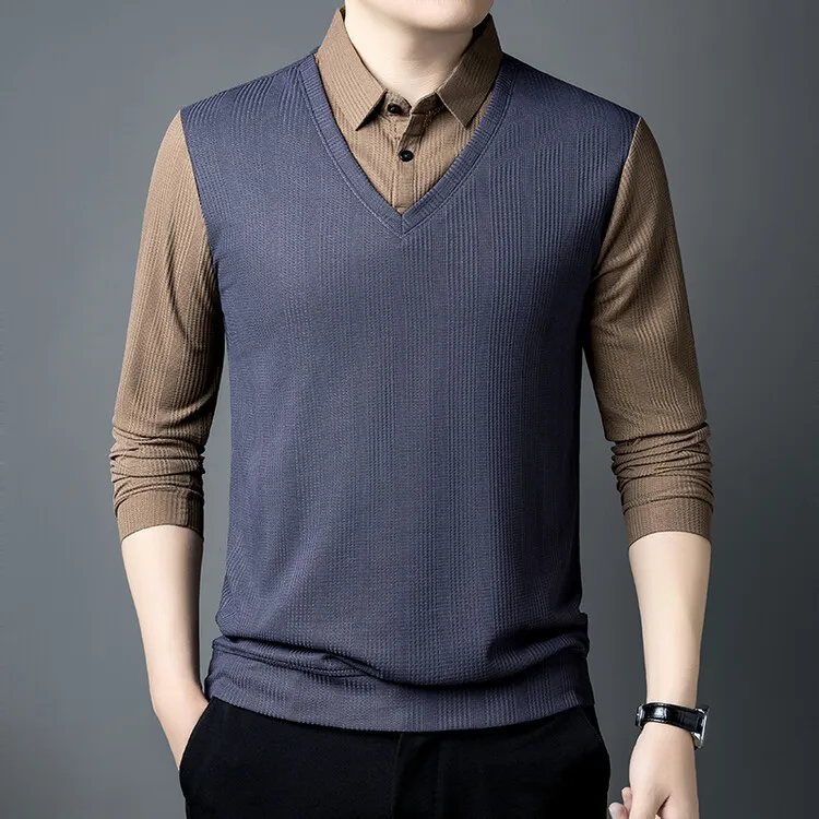 

Slim Fit Knitted Sweater with Collar Turn-Down Collar Normal Yarn Overhead Faionable Youthful Sle Long Sve Polyester F...